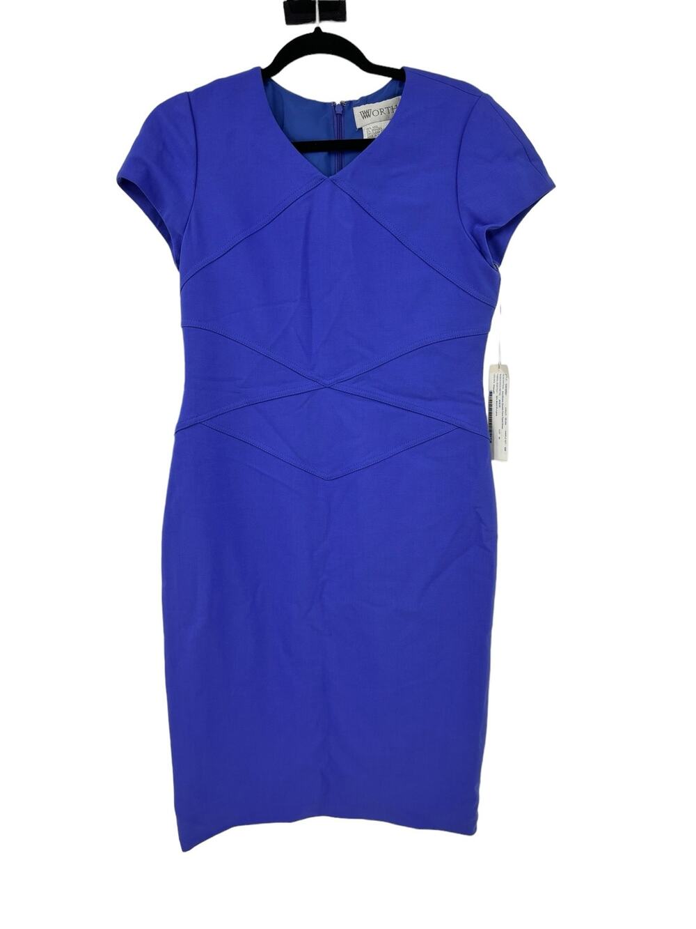 Worth New York Dress Womens 6 Sheath Double Face Piped Cornflower Blue Wool NWT